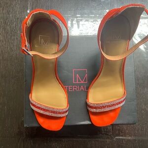 Material Girl Red Satin Heels with Rhinestone Accents